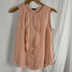 Ann Taylor XS Peach Sleeveless Ruffle Front Top Blouse Sheer Feminine Dainty